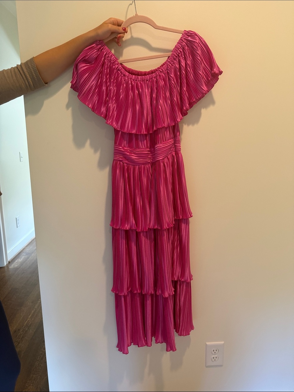 Lena Hot Pink Pleated Off-Shoulder Maxi Dress